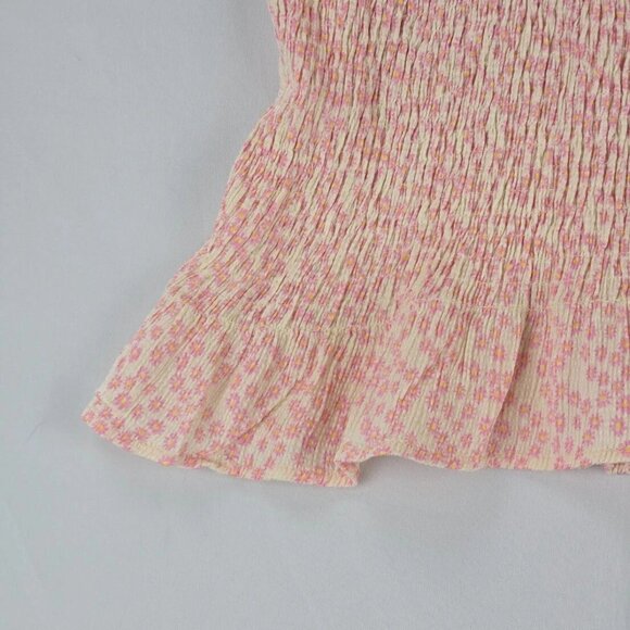 Zara Pink Ditsy Floral Smocked V-Neck Mini Dress Size Large - Picture 5 of 15